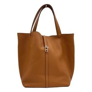 Savette Toggle Calfskin Grained Leather Shoulder Bag 17x12.5